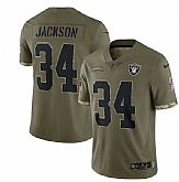 Men's Las Vegas Raiders #34 Bo Jackson 2022 Olive Salute To Service Limited Stitched Jersey,baseball caps,new era cap wholesale,wholesale hats